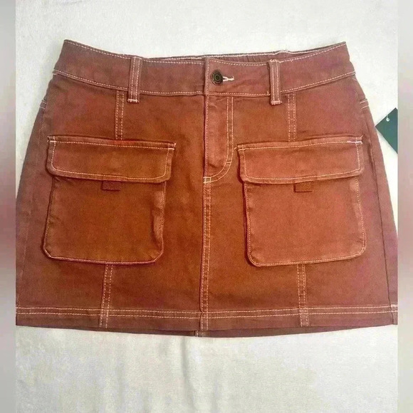 Women's Denim Cargo Mini Skirt Wild Fable color brown - Picture 3 of 16